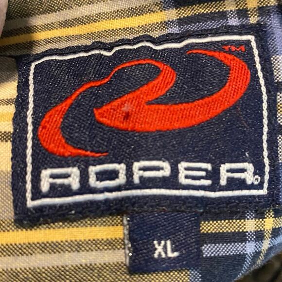 Roper Plaid Button Down Shirt Size XL Blue Tan - Picture 5 of 7